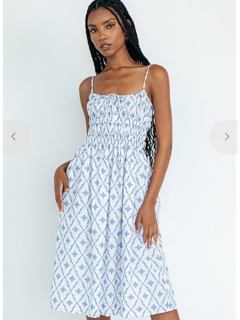 Ciao Lucia Blue & White Smocked embroidered Midi Dress
